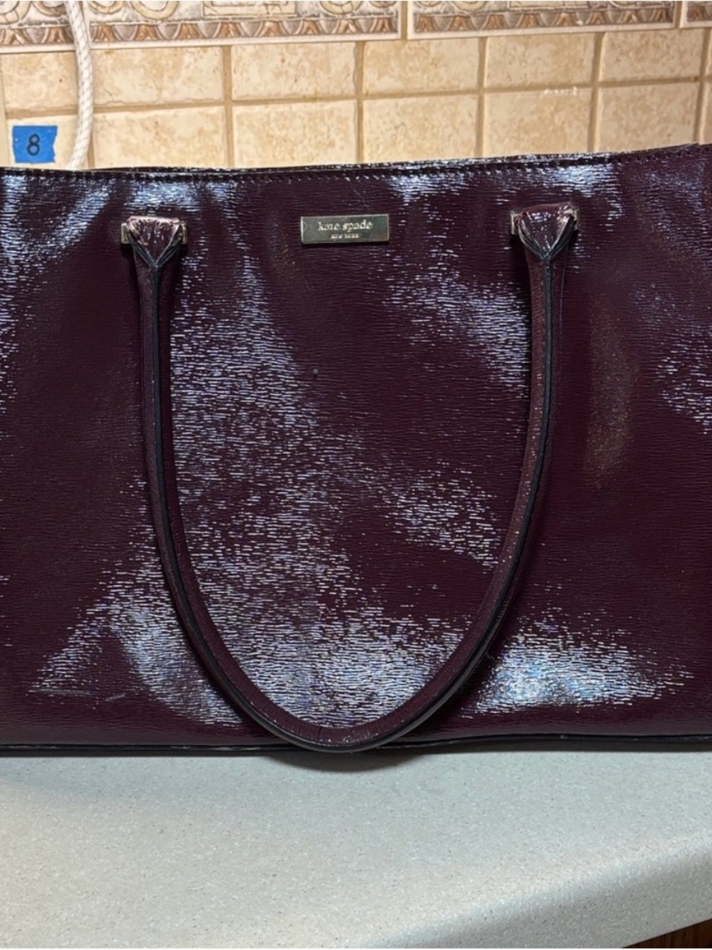 kate spade Glossy Patent Tote in Deep Plum